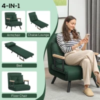 HOMCOM 4-in-1 Velvet-Feel Single Chair Bed, with Pillow - Green(m-4)