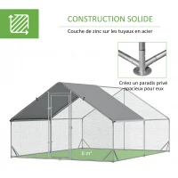 PawHut Enclos poulailler chenil volière extérieur 12 m² - Parc grillagé dim. 3L x 4l x 2H m - Espace Couvert - Acier galvanisé(m-6)