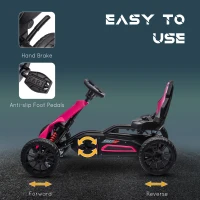 HOMCOM Kids Pedal Go Kart, with Adjustable Seat, EVA Wheels, Seat, Handbrake - Pink(m-5)