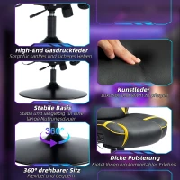 Vinsetto Gaming Stuhl mit Schaukelfunktion und Lautsprecher, Lenden- und Nackenstütze, für Spielzimmer, Kunstleder, Gelb+Schwarz(m-9)