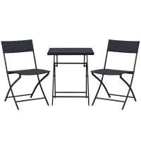 Outsunny Polyrattan Bistroset für 2 Personen Sitzgruppe Rattan Gartenmöbel Set Garnitur Schwarz(m-12)