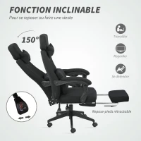 Vinsetto Fauteuil de bureau chaise de bureau grand confort dossier réglable repose-pied roulettes 360° lin 62 x 68 x 127 cm noir(m-5)