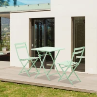 Outsunny Salon de jardin bistro pliable - table carrée dim. 60L x 60l x 71H cm avec 2 chaises - métal thermolaqué vert d'eau(m-10)