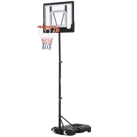 HOMCOM basketbalstandaard in hoogte verstelbaar basketbalsysteem voor kinderen basketbalring met wielen buiten staal PVC HDPE zwart 83 x 75 x 206-260 cm(m-10)