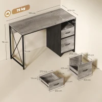 HOMCOM Mesa Gaming 120x50 cm Secretária Gaming Industrial com Compartimento e 2 Gavetas para Escritório Estúdio Cinzento Claro(m-3)