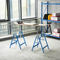 HOMCOM Lot de 2 Tréteaux Pliables Télescopiques Hauteur Réglable 80-130 cm Acier Bleu(m-10)