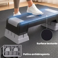 SPORTNOW Stepper Fitness Aérobic 3 Niveaux, Hauteur Réglable 12/17,5/22,5 cm, Surface Antidérapante, Charge 250 kg, Gris(m-5)