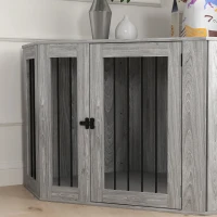 PawHut Dog Crate Furniture Side Table, with Cushion, 122 x 61 x 71cm - Grey(m-9)