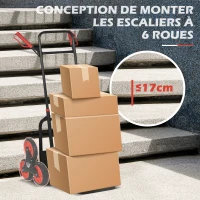 DURHAND Diable d'escalier pliable 120 kg 6 roues, diable demenagement en acier avec cordes télescopiques, 44x67x106,5cm, rouge(m-5)