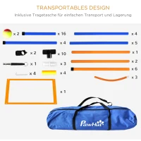 PawHut Honden-Agility-Set Hondenparcours, 1 Ring, 1 Horden, 1 Slalom-Set, 352 cm x 66 cm x 69 cm, Blauw + Rood(m-7)