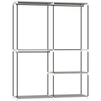 HOMCOM Armário de Roupa Aberto 142x43x185 cm Armário para Roupas com 4 Prateleiras de Tecido 3 Barras para Pendurar Cinzento(m-1)