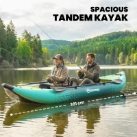 Outsunny 12.5' Inflatable Kayak Set, 2-person Sit on Canoe with Aluminium Oars, Blue and Yellow(m-6)