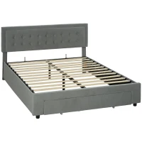 HOMCOM King Size Ottoman Bed Frame, with Front Drawer - Grey(m-12)