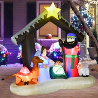 HOMCOM Presepe di Natale Gonfiabile 183cm con 5 Luci LED e Gonfiatore Integrati, Decorazione Natalizia da Esterno(m-10)