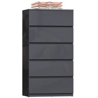HOMCOM Commode 5 tiroirs, meuble de rangement à haute brillance, fermeture douce et silencieuse, 53 x 34 x 100 cm, gris(m-11)