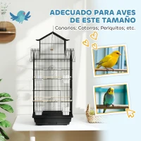 PawHut Jaula para Pájaros de Acero con Comederos Perchas Columpio y Bandeja Extraíble 50,5x41x104 cm Negro(m-7)