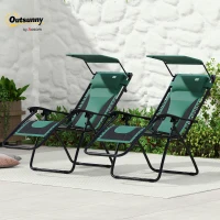 Outsunny Zero Gravity Lounger Chair Set of 2, Folding Reclining Patio Chair with Shade Cover, Padded Seat, Cup Holder, Soft Cushion and Headrest for Poolside, Camping, Green(m-10)
