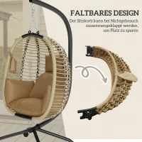 Outsunny Hangstoel met frame, inklapbare eivormige schommel met wasbare zitting, bekerhouder, veiligheidskoord, beige(m-5)