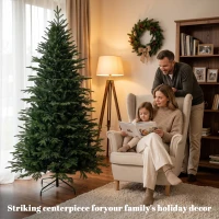 HOMCOM 7ft Artificial Christmas Tree with 2080 Realistic Tips, Hinged Xmas Tree with Wide Shape for Home Office, Green(m-4)