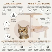 PawHut Turn pentru Pisici max. 3,6 kg cu Hamac și Minge Suspendată, din Lemn și Pluș, 50x36x70 cm, Bej(m-4)