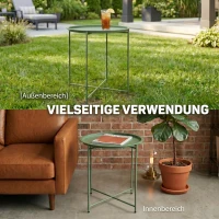 Outsunny Gartentisch, Runder Außen-Beistelltisch aus Stahl mit herausnehmbarem Tablett, faltbares Design, Terrassentisch, Grün(m-7)