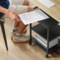 HOMCOM Carrello Porta Stampante a 3 Ripiani con 4 Ruote, Legno e Acciaio, 50x50x52.5cm, Nero(m-4)