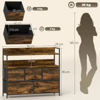HOMCOM Rustic Chest of Five Fabric Drawers - Rustic Brown(m-3)