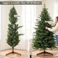 HOMCOM 7ft Artificial Christmas Tree Full Hinged Xmas Tree Solid Pine Wood Stand, Green(m-7)