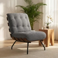 HOMCOM Accent Chair, Linen-look Fabric Reading Chair with Spring Cushion, Slatted Support, Steel Frame, Dark Grey(m-10)