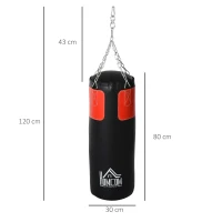 HOMCOM Bokszak trainingsdummy bokstraining boksen met bokshandschoenen zwart Ø 30 x 120 cm(m-3)