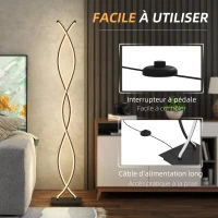 HOMCOM Lampadaire sur pied salon, lampe salon 3 niveaux de luminosité réglables à double spirale avec interrupteur à pied, noir(m-7)