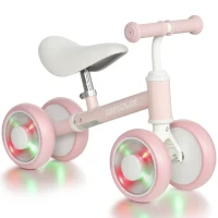 AIYAPLAY Baby Balance Bike for 1-2 Years Old, Light-up Toddler Balance Bike with Adjustable Seat, 4 Silent EVA Wheels, Pink(m-1)