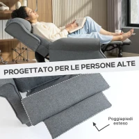 HOMCOM Poltrona Reclinabile 132° max in Tessuto Effetto Lino con Poggiapiedi, 74x84x102 cm, Grigio(m-6)