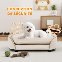 PawHut Canapé pour chien canapé pour animal de compagnie avec coussin amovible et housse lavable 66 x 43 x 19,5 cm beige(m-6)