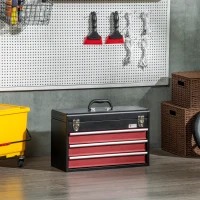 DURHAND Gereedschapskoffer, gereedschapskist, 3 laden, afsluitbaar, stalen behuizing, zwart+rood, 51 x 22 x 32 cm(m-6)
