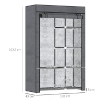 HOMCOM Stoffen Kast, Opbergoplossing, 6 Planken, 1 Kledingstang, Donkergrijs(m-3)