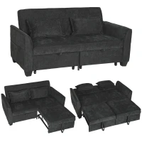 HOMCOM 2 Seater Sofa Bed, 4-in-1 L-Shaped Convertible Pull-Out Sleeper Sofa with Adjustable Backrest and Side Pockets, Black(m-14)