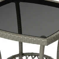Outsunny 3 Piece Rattan Bistro Set, PE Wicker Garden Furniture Conversation Set with 2 Tier Glass-Top Table, Chairs, Dark Grey(m-10)