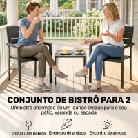 Outsunny Conjunto de Jardim de 3 Peças com 2 Cadeiras e Mesa de HDPE Design com Ripas Efeito Madeira para Varanda Preto(m-4)