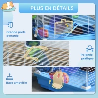 PawHut Cage à hamster rongeur 2 niveaux avec tunnel, biberon eau, roue, maisonnette, échelles dim. 46L x 30l x 37H cm, bleu(m-6)