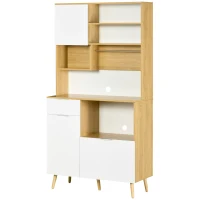 HOMCOM Armário de Cozinha com 3 Portas Gaveta Prateleira Ajustável Bancada para Micro-Ondas e Suporte para Panos 93x40x180 cm Madeira e Branco(m-12)