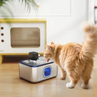 PawHut Fonte de Água para Gatos de Aço Inoxidável 5L Bebedouro Automático com Luz LED Sensor de Movimento e Filtro 25,3x20x18 cm Preto(m-10)