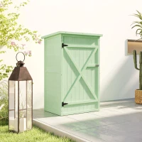Outsunny Armário de Jardim em Madeira para Exterior com 2 Prateleiras e Telhado de Asfalto 75x56x115 cm Verde(m-7)
