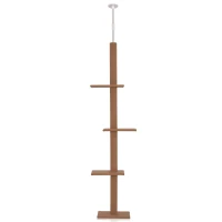 PawHut 260cm Floor To Ceiling Cat Tree for Indoor Cats w/ 3 Perches Flannel Upholstery Kitten Pet Rest Sleep Activity Tower Home Furniture Brown(m-10)
