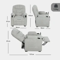 HOMCOM Sillón Relax Reclinable Eléctrico Calor Lumbar Masaje Vibración Motor Silencioso Función Memoria Bolsillos USB Gris(m-3)