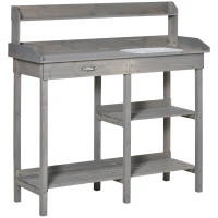 Outsunny Pflanztisch Gärtnertisch Blumentisch mit Wanne Garten Tannenholz Grau 117 x 45 x 121 cm(m-1)