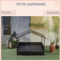 PawHut Casetta per Cani Rialzata con Cuscino Sfoderabile, in Rattan PE e Acciaio, 117x85x89 cm, Grigio e Marrone(m-5)