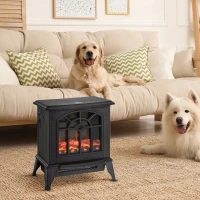 HOMCOM Freestanding Electric Fireplace, Electric Log Burner with LED Flame Effect, Overheating Safety System, 1000W/2000W, Black(m-2)