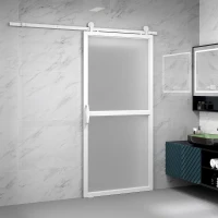 HOMCOM Ferragem para Porta de Correr Kit de Acessórios para Porta Corredeira com 2 Trilhos de Aço de Carbono 200x40x0,6 cm Branco(m-7)
