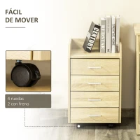 Vinsetto Cajonera de Escritorio con Ruedas, Cajonera de Oficina con 4 Cajones, Archivador Móvil para Estudio, Salón, para Debajo del Escritorio, 40x36x65 cm, Natural(m-5)